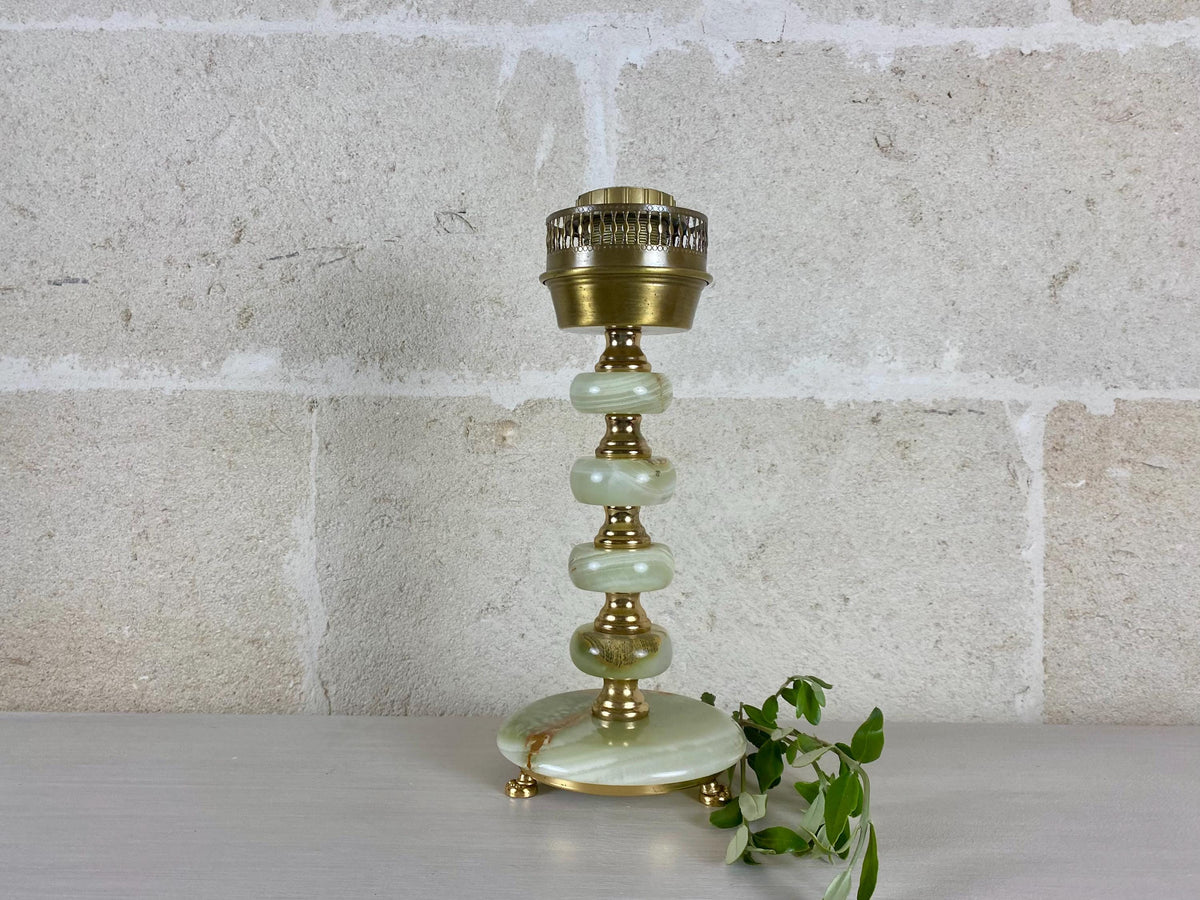 Lampe de table en onyx – Luminaire sculptural en pierre du milieu du siècle – Lampe vintage vert pâle