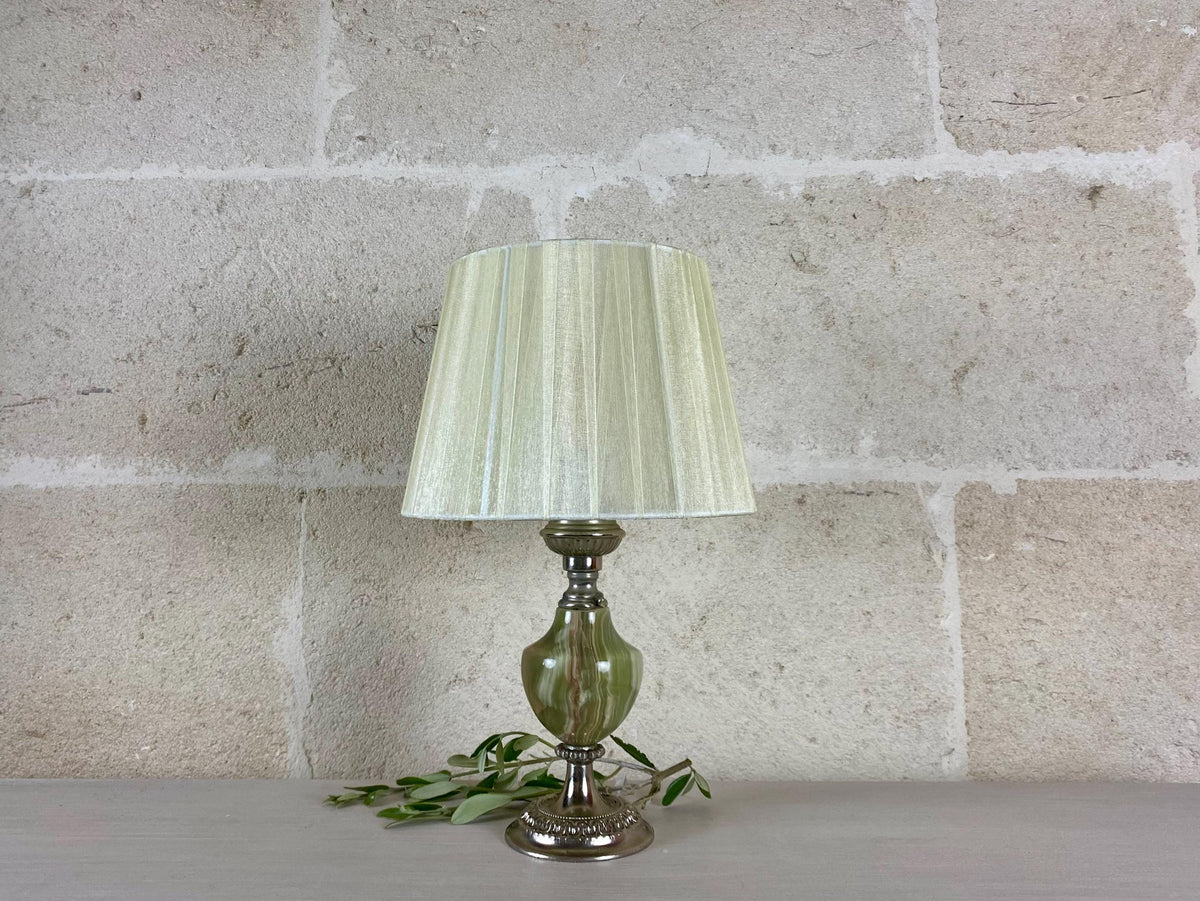 Lampe d'accentuation en onyx vert avec base argentée, éclairage de table sculptural vintage