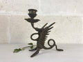 Italienischer Vintage-Drachen-Kerzenhalter – Bronzierter massiver Messing-Kerzenständer