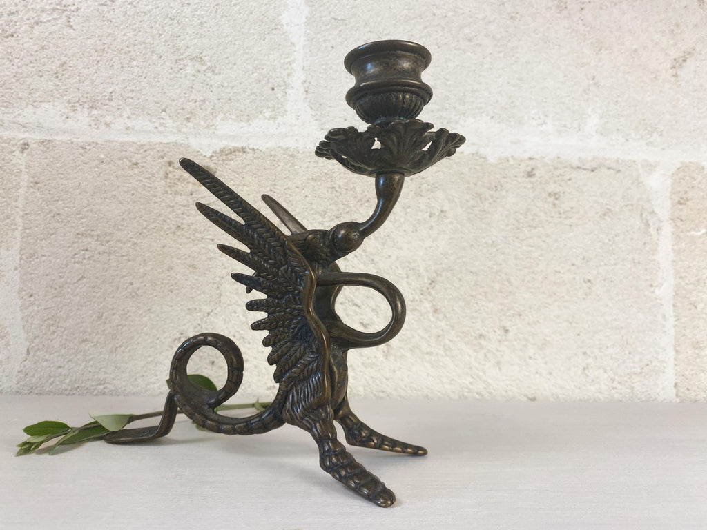 Italienischer Vintage-Drachen-Kerzenhalter – Bronzierter massiver Messing-Kerzenständer
