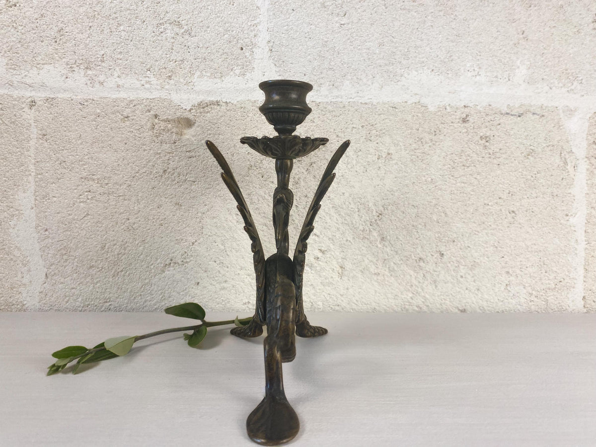 Italienischer Vintage-Drachen-Kerzenhalter – Bronzierter massiver Messing-Kerzenständer