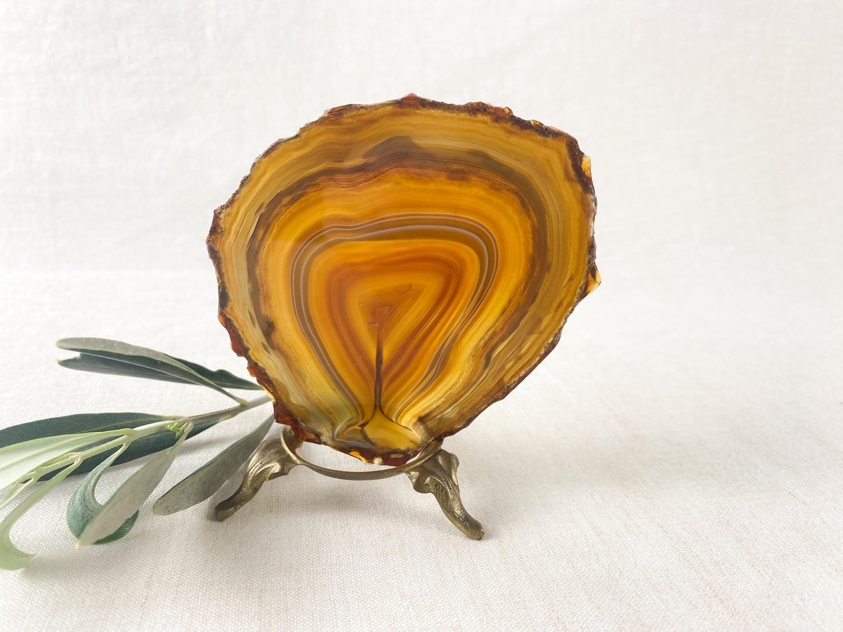 Tranche d'agate du Brésil - Décoration en pierre sculpturale - Présentoir minéral à bandes miel