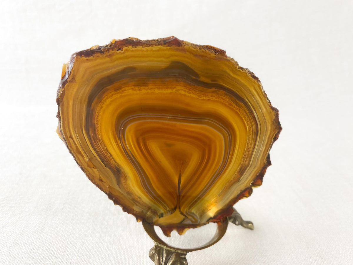 Tranche d'agate du Brésil - Décoration en pierre sculpturale - Présentoir minéral à bandes miel