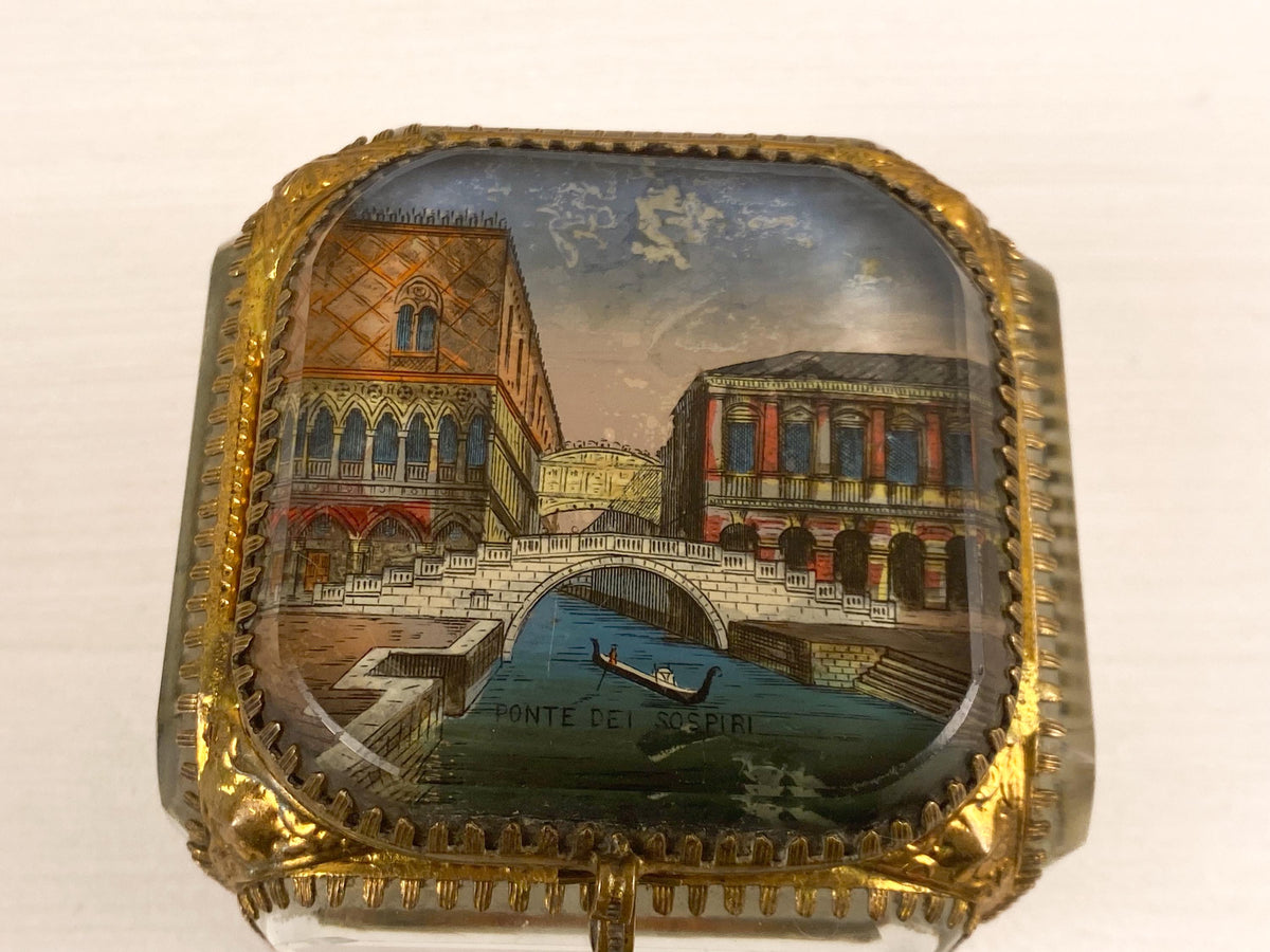Joyero antiguo de Grand Tour, cofre francés de cristal eglomisé veneciano