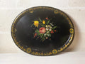 Bandeja antigua de Toleware XL: bandeja victoriana con incrustaciones de nácar y motivos florales pintados a mano