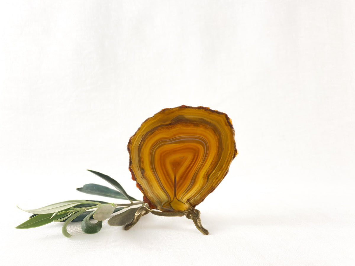 Tranche d'agate du Brésil - Décoration en pierre sculpturale - Présentoir minéral à bandes miel
