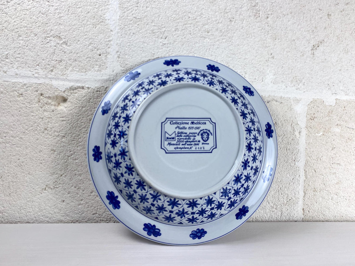Vintage Mancioli Plate – Medici Porcelain Replica, Blue Floral Pattern