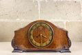 Mid Century Junghans Tambour Clock, Italian Burl Walnut Mantel, Rare Floating Balance Movement