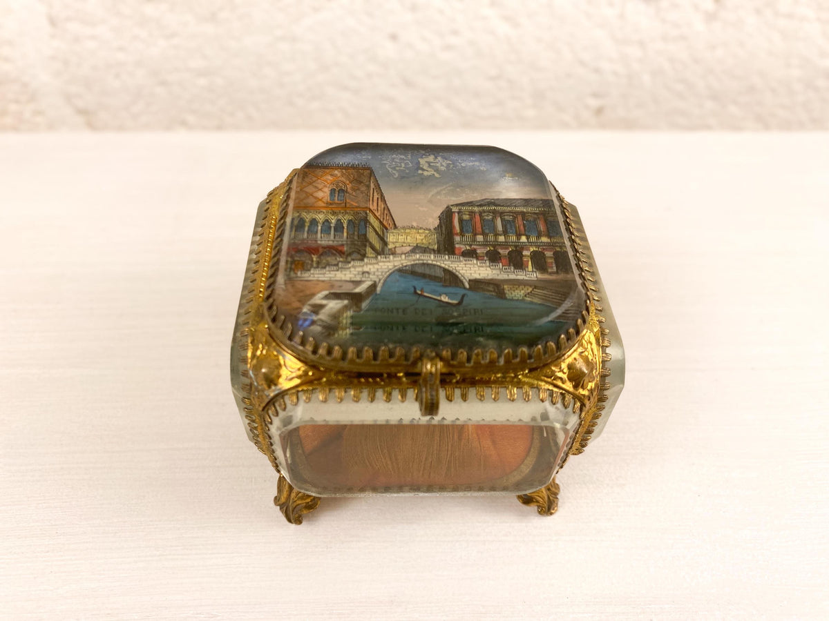 Joyero antiguo de Grand Tour, cofre francés de cristal eglomisé veneciano
