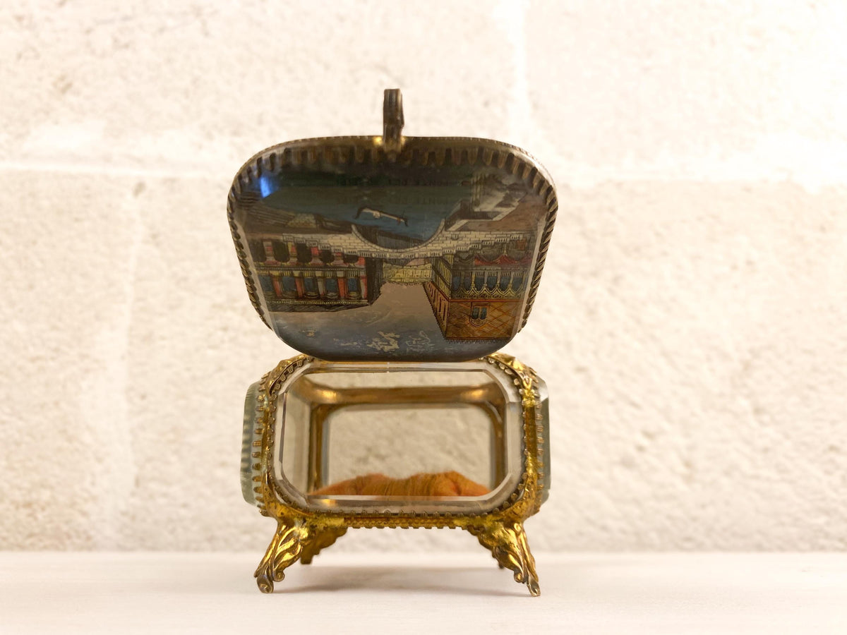 Joyero antiguo de Grand Tour, cofre francés de cristal eglomisé veneciano