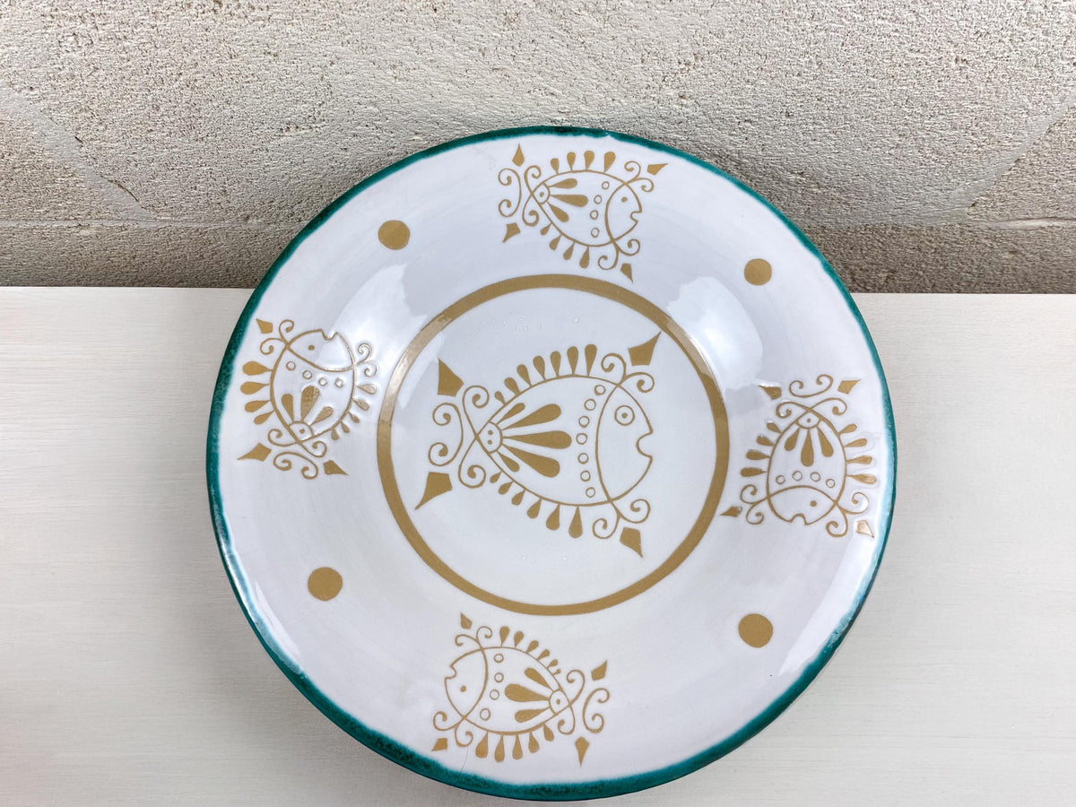 Vintage Sardinian Large Ceramic Wall Plate- Hand Painted Arcera Orosei Fish Motif-Italian Folk Art Charger