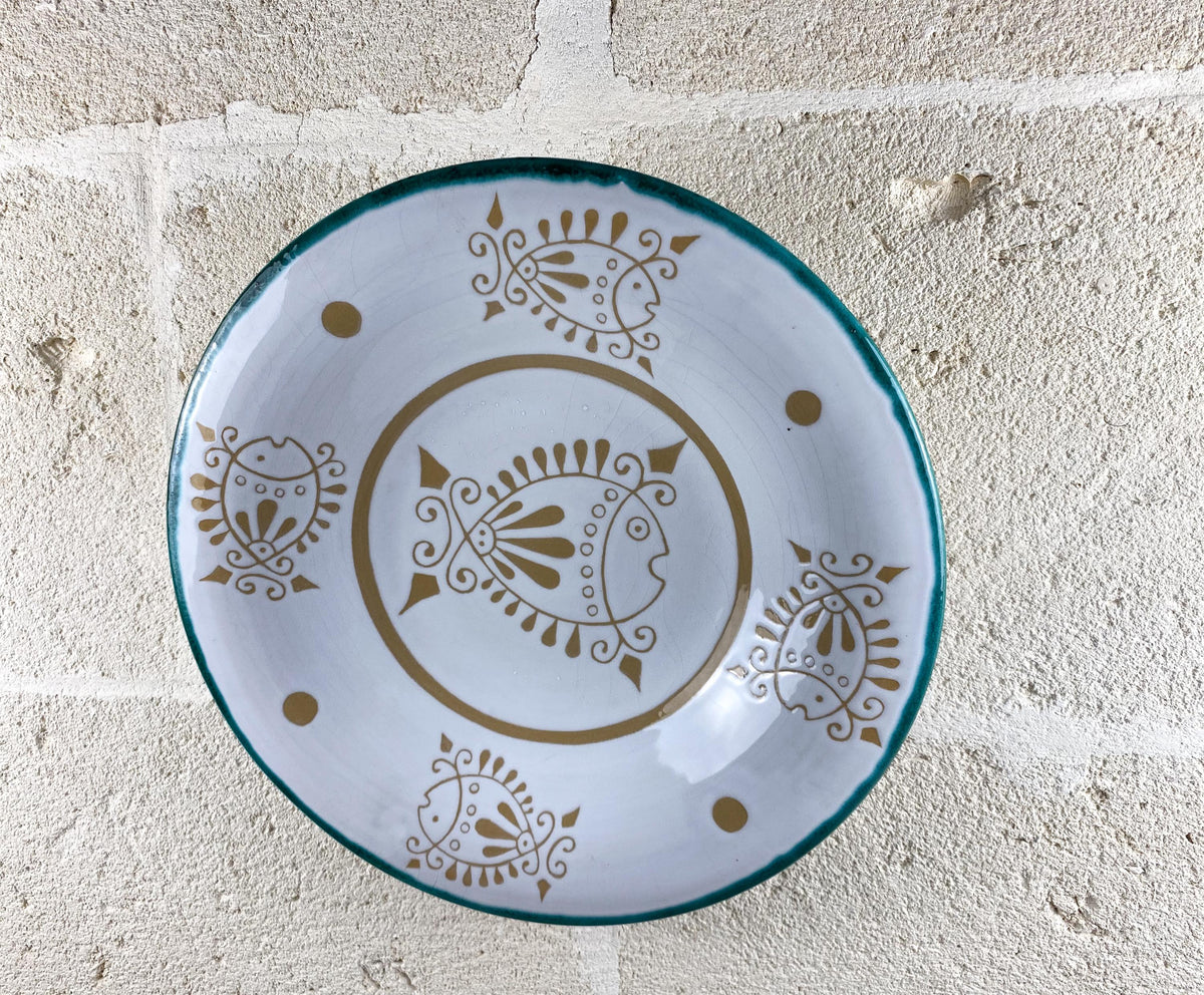 Vintage Sardinian Large Ceramic Wall Plate- Hand Painted Arcera Orosei Fish Motif-Italian Folk Art Charger