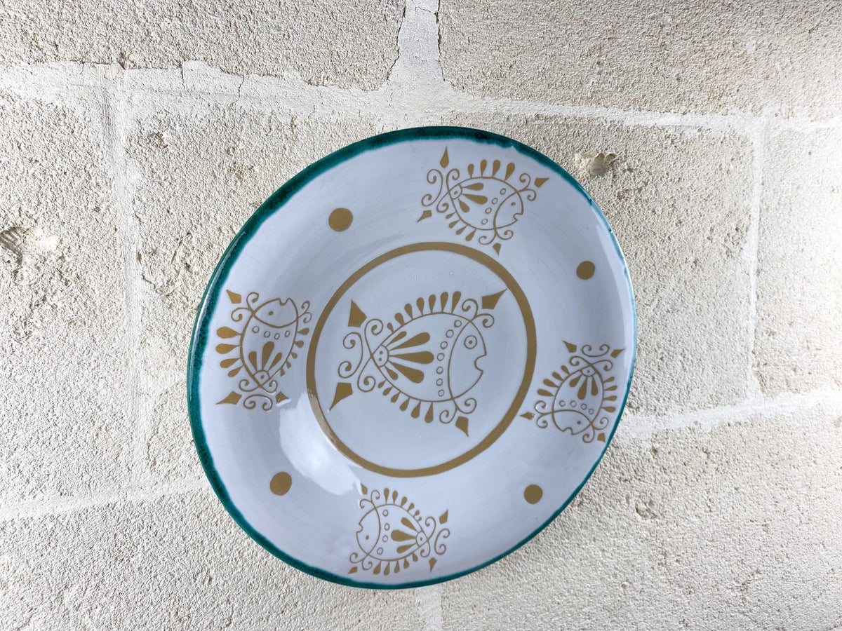 Vintage Sardinian Large Ceramic Wall Plate- Hand Painted Arcera Orosei Fish Motif-Italian Folk Art Charger