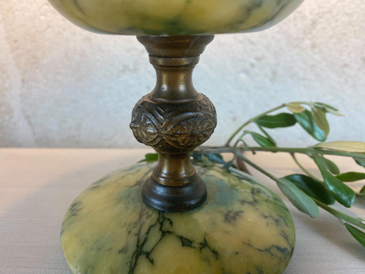 Lampe de table vintage italienne en albâtre vert sauge - Lampe d'appoint style lampe à huile en laiton