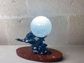 Art Deco Lamp, signed Limousin, Spelter Bird, Clichy Glass Globe, Rosso Verona Marble