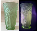 Jarrón de cristal de uranio Art Déco | Jarrón de apio verde esmerilado satinado | Jobling 11800