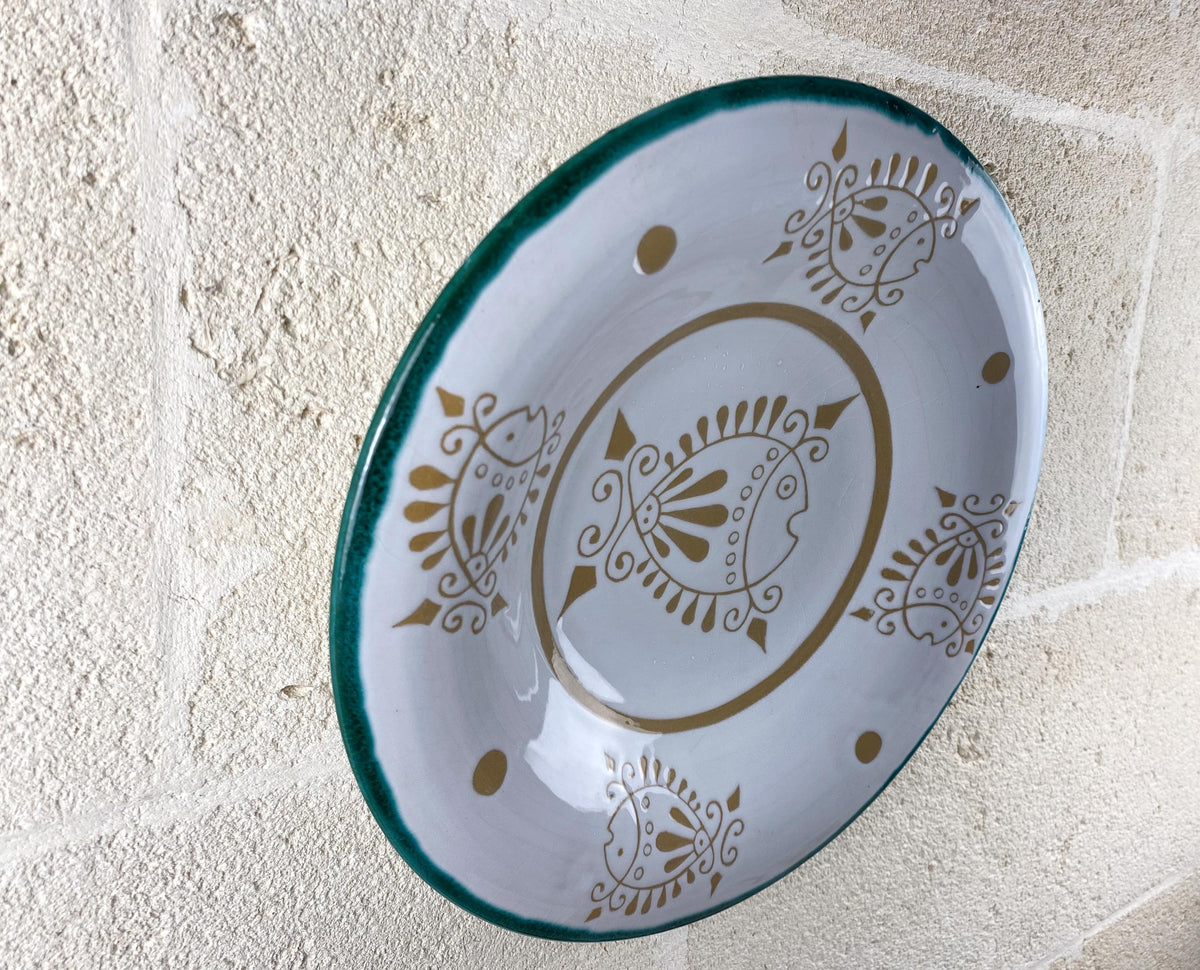 Vintage Sardinian Large Ceramic Wall Plate- Hand Painted Arcera Orosei Fish Motif-Italian Folk Art Charger