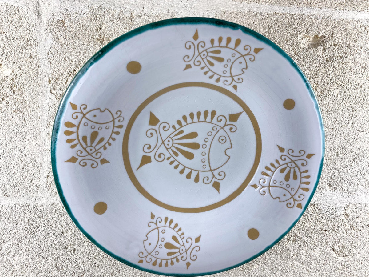 Vintage Sardinian Large Ceramic Wall Plate- Hand Painted Arcera Orosei Fish Motif-Italian Folk Art Charger