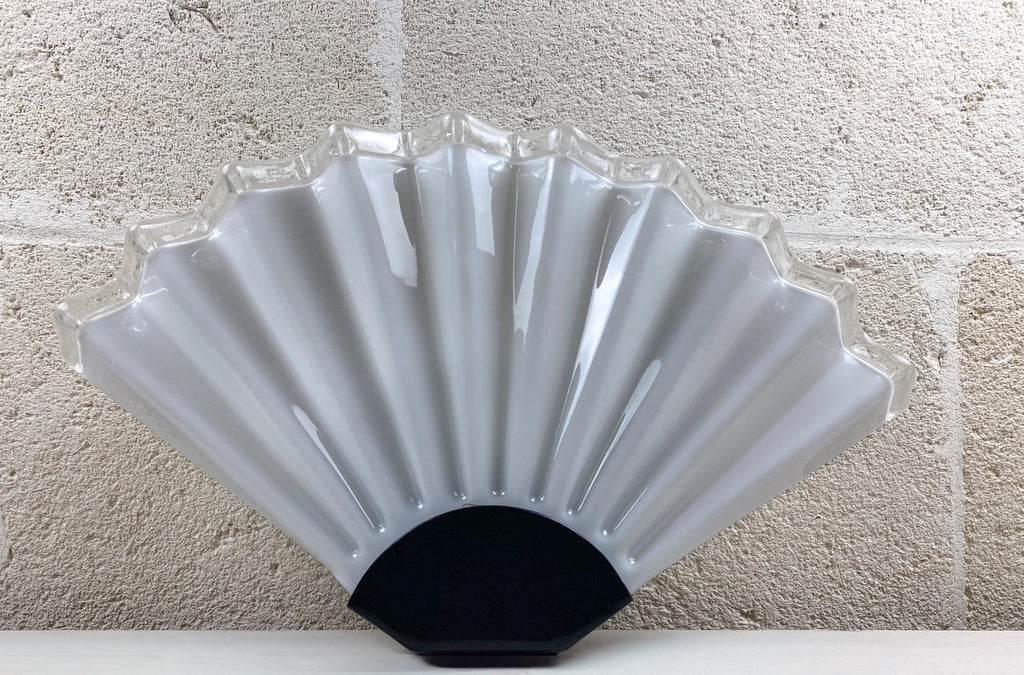 Large Vintage Murano Lattimo Glass Wall Light - Fan Sconce - Art Deco Revival