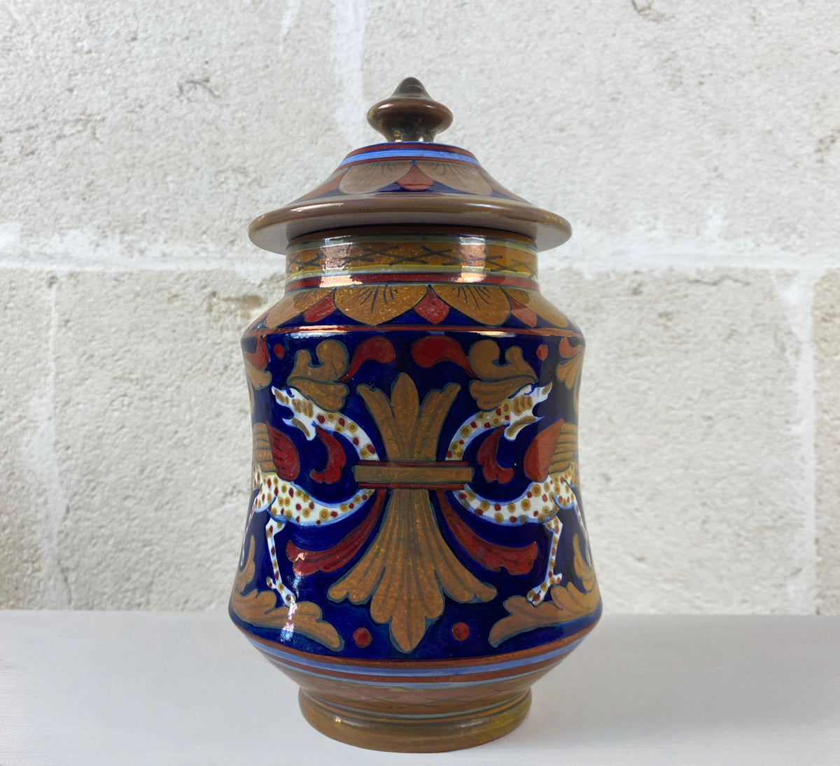 Vintage Italian Apothecary Jar | Signed Alberto Rubboli | Copper Luster Albarello | Italian Majolica