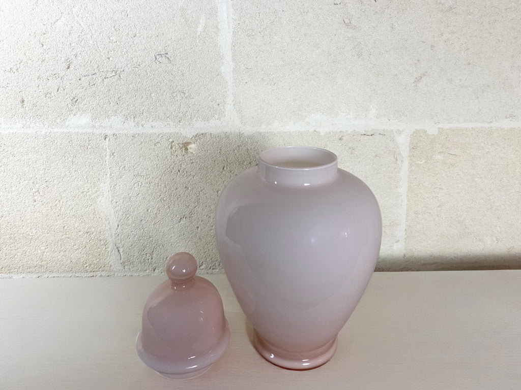 Grande potiche Murano rose blush | Vase en verre d'art italien soufflé à la bouche vintage