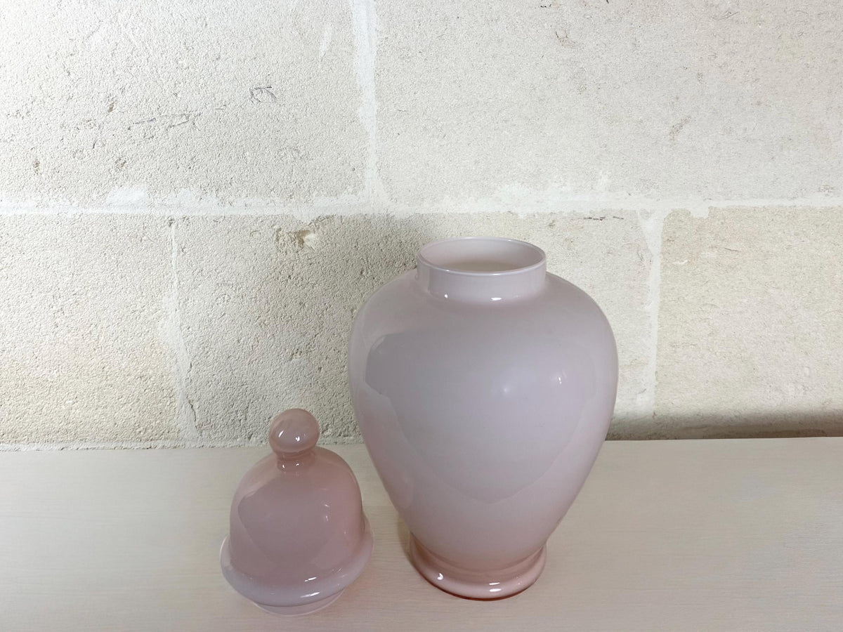 Grande potiche Murano rose blush | Vase en verre d'art italien soufflé à la bouche vintage