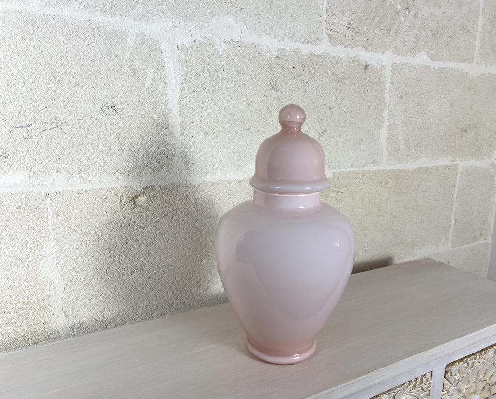 Grande potiche Murano rose blush | Vase en verre d'art italien soufflé à la bouche vintage