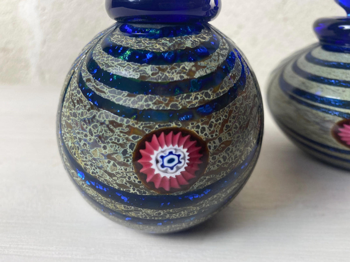 Trio de flacons de toilette « Peacock » signés Franco Moretti | Verre d'art de Murano soufflé à la bouche