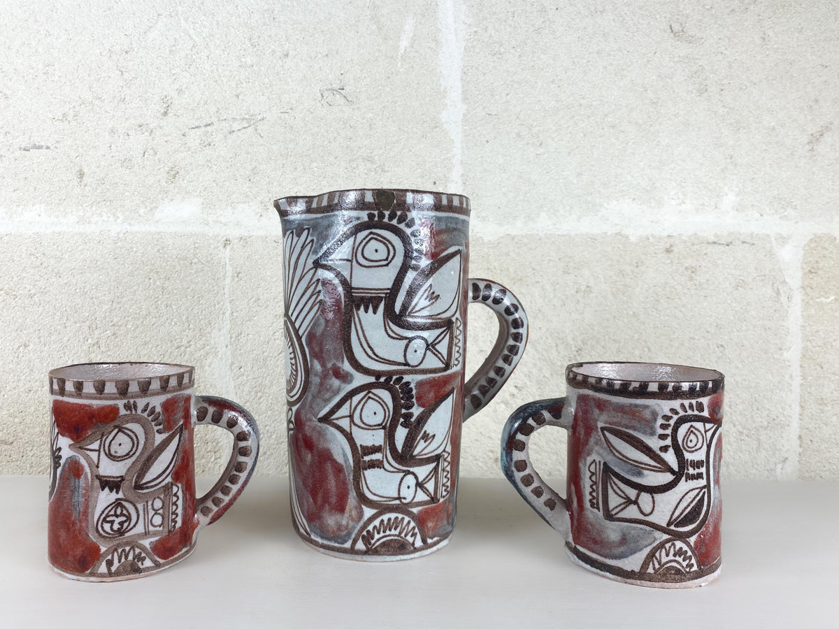 Vintage De Simone Pottery Set | Hand Painted Italian Ceramics, Picasso Style Birds