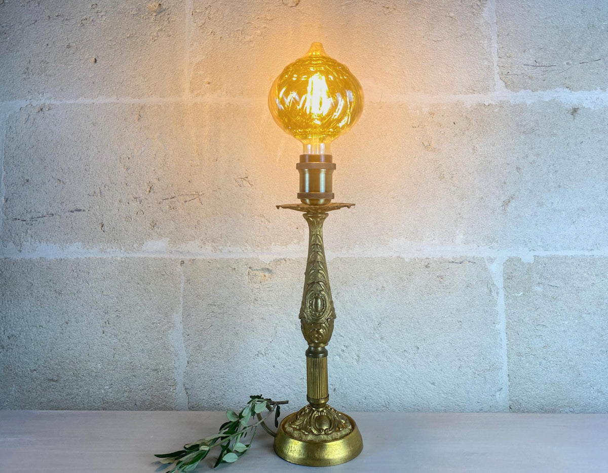 Lampe bougeoir ancienne - Style Belle Époque début XXe siècle - Laiton doré