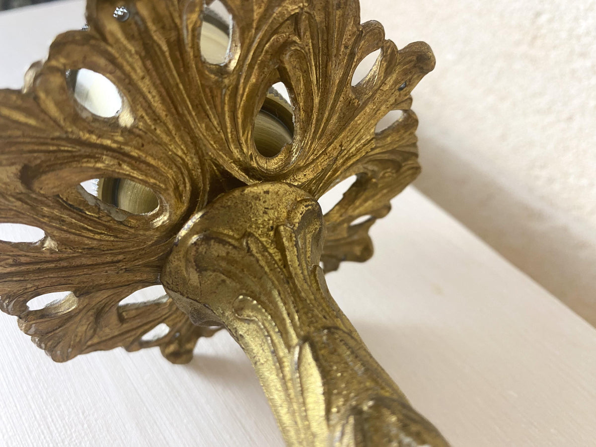 Lampe bougeoir ancienne - Style Belle Époque début XXe siècle - Laiton doré