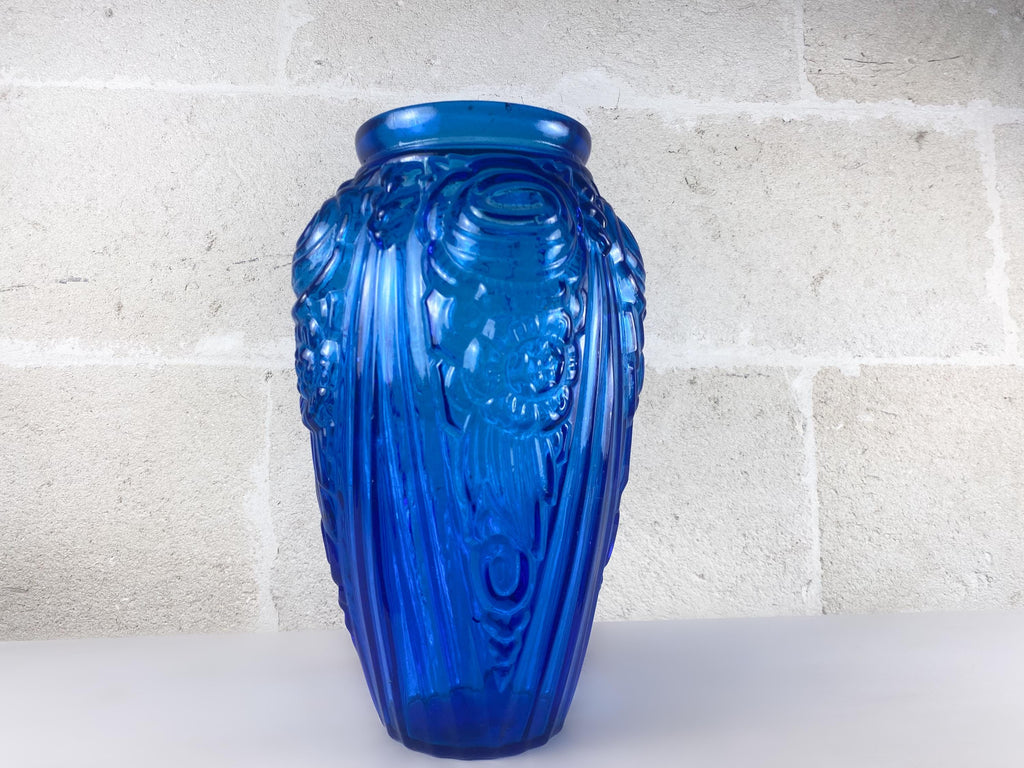 XL Art Deco Cobalt Blue Glass Vase, Julius Stolle, 1930s