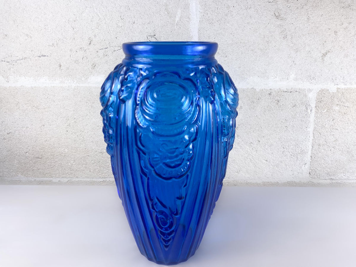 XL Art Deco Cobalt Blue Glass Vase, Julius Stolle, 1930s