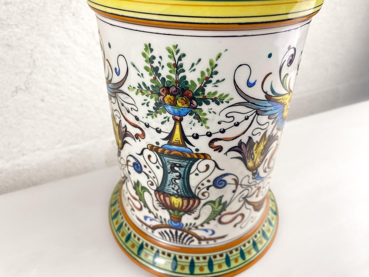 Large Vintage Italian Apothecary Jar, Hand-Painted Albarello, Renaissance Decor