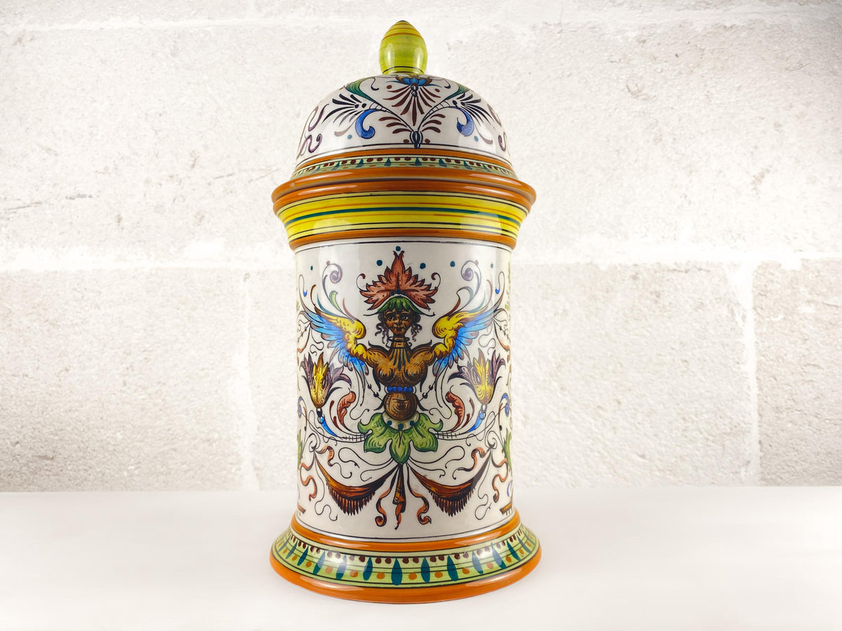 Large Vintage Italian Apothecary Jar, Hand-Painted Albarello, Renaissance Decor