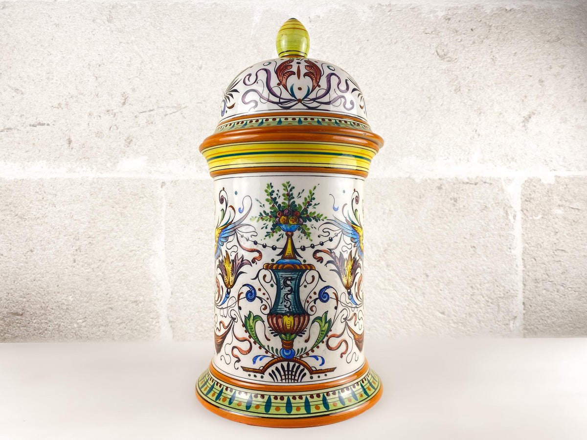 Large Vintage Italian Apothecary Jar, Hand-Painted Albarello, Renaissance Decor