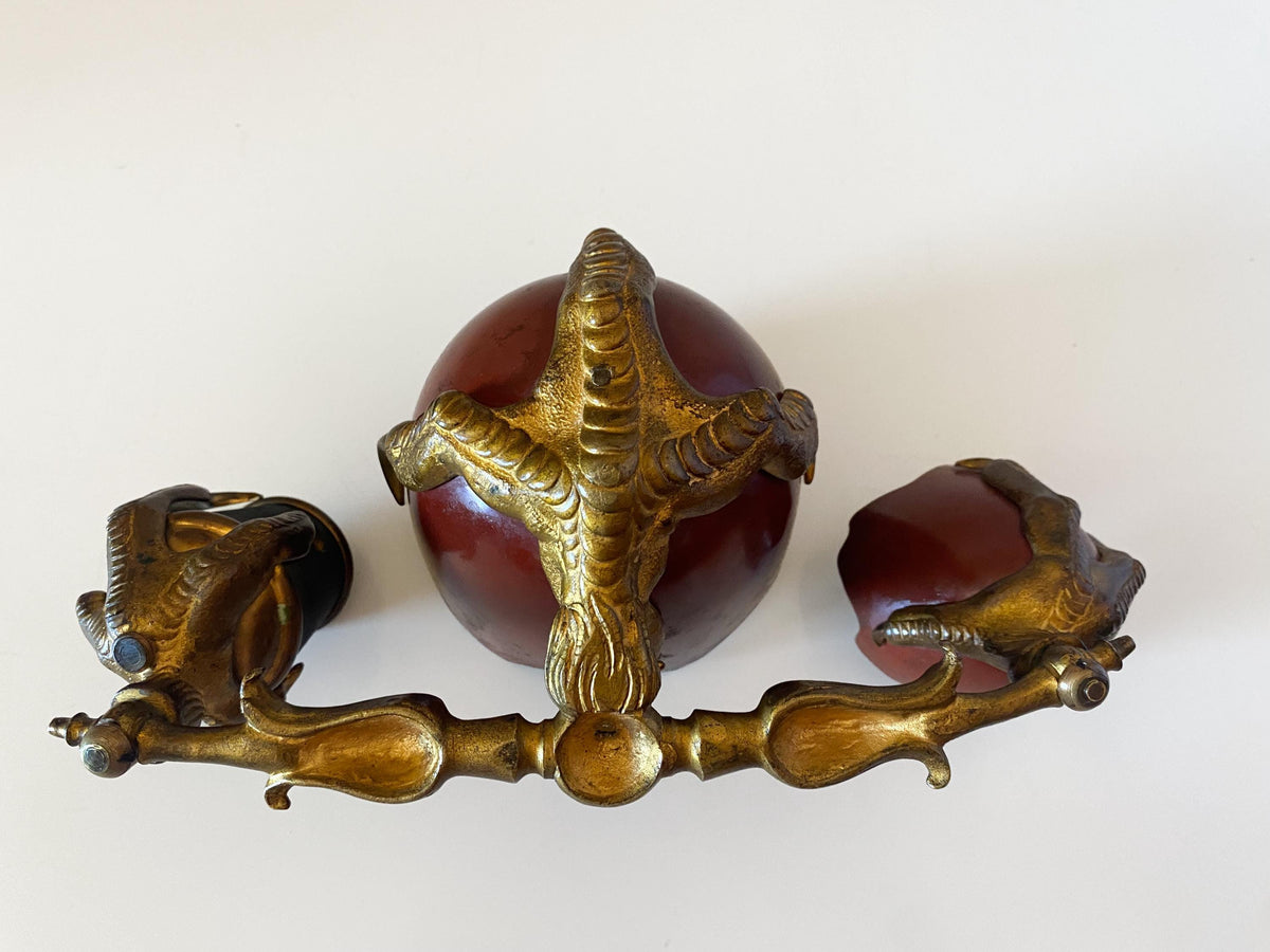 Encrier naturaliste Art nouveau en bronze ancien, finition or moulu