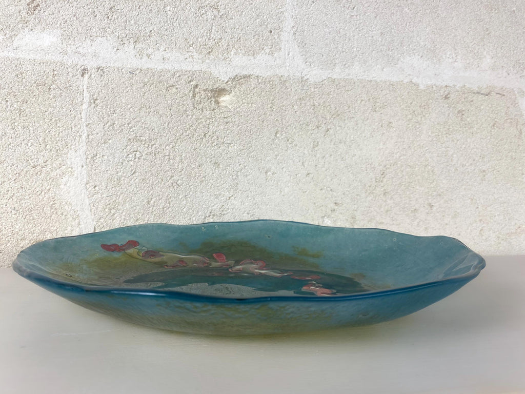 Large Fused Glass Pond Platter | Abstract Aquatic Impressionist Art, Copper Inclusions