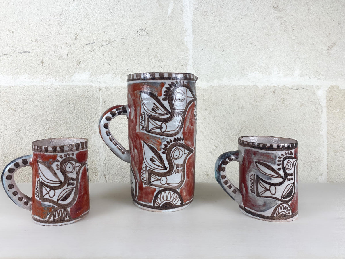 Vintage De Simone Pottery Set | Hand Painted Italian Ceramics, Picasso Style Birds