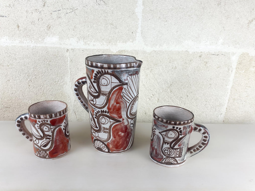 Vintage De Simone Pottery Set | Hand Painted Italian Ceramics, Picasso Style Birds