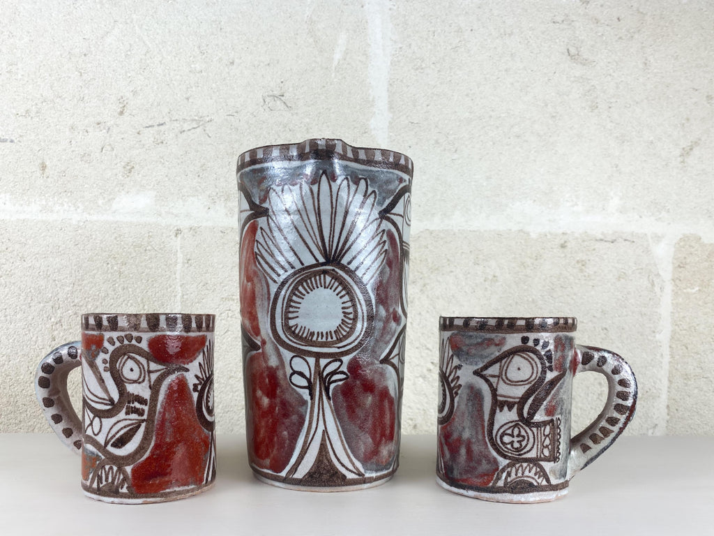 Vintage De Simone Pottery Set | Hand Painted Italian Ceramics, Picasso Style Birds