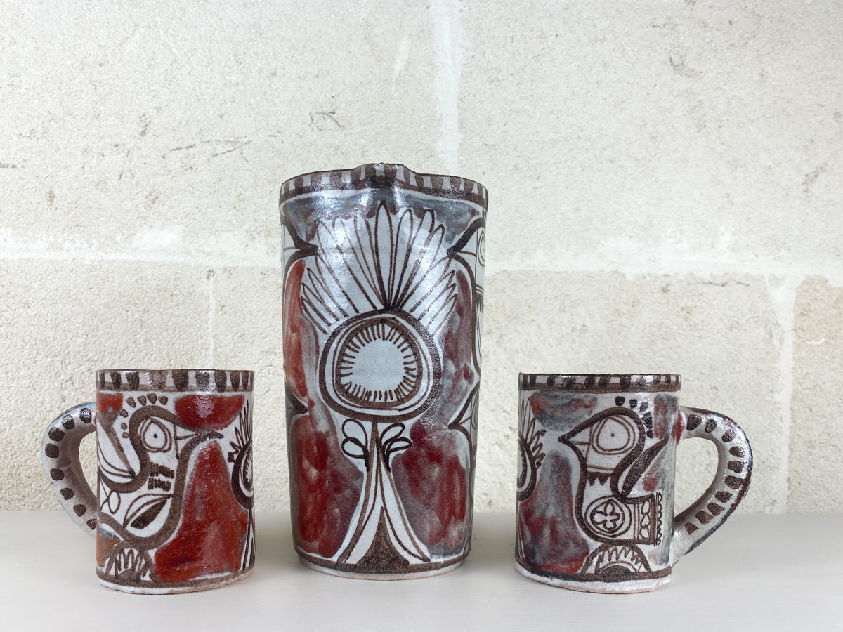 Vintage De Simone Pottery Set | Hand Painted Italian Ceramics, Picasso Style Birds