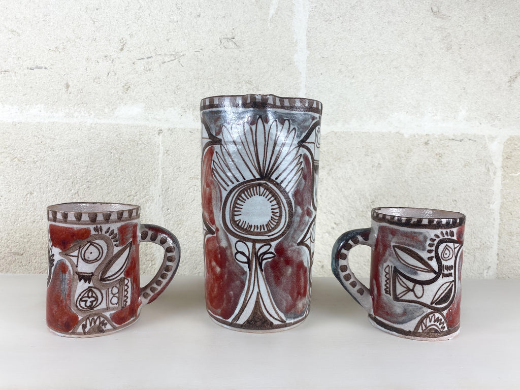 Vintage De Simone Pottery Set | Hand Painted Italian Ceramics, Picasso Style Birds
