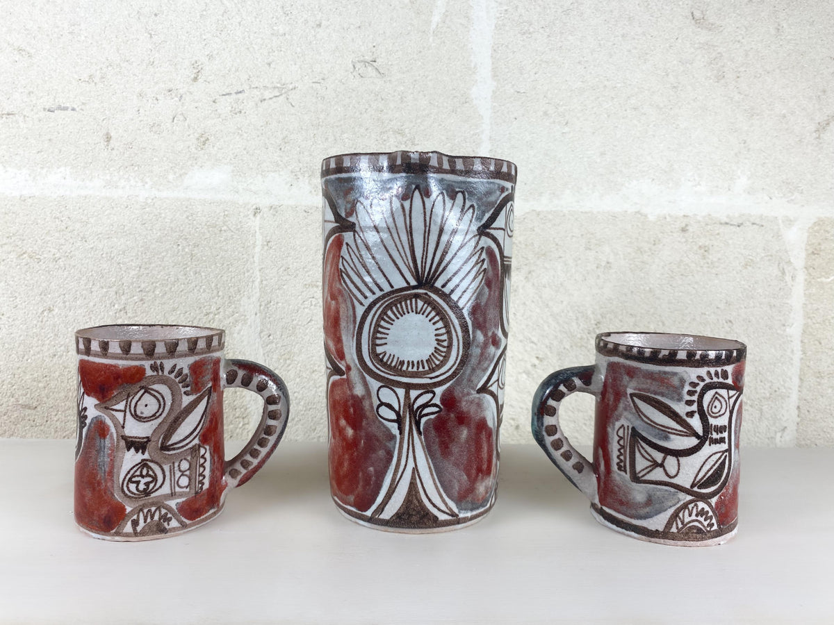 Vintage De Simone Pottery Set | Hand Painted Italian Ceramics, Picasso Style Birds