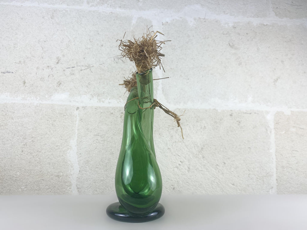 Double burette en verre émeraude soufflé bouche, Vetri di Empoli, style Mid-Century Modern