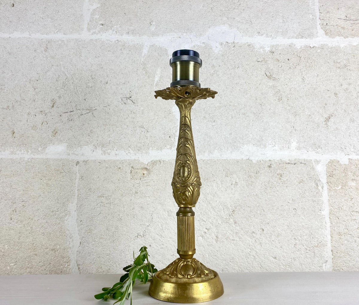 Lampe bougeoir ancienne - Style Belle Époque début XXe siècle - Laiton doré