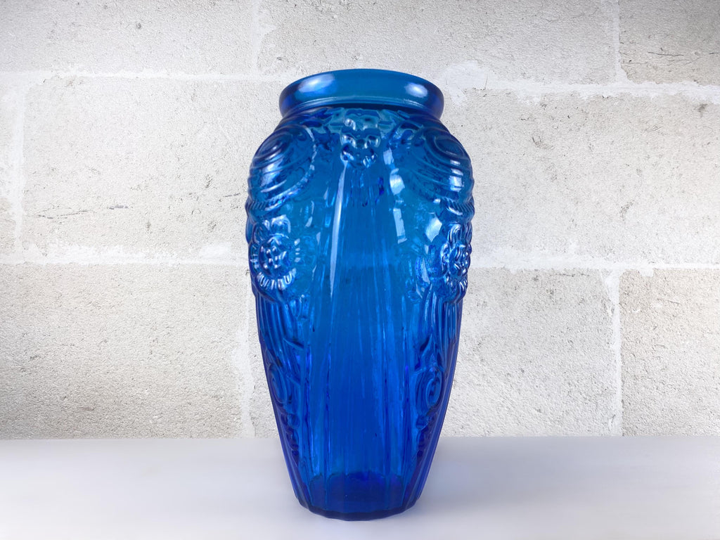 XL Art Deco Cobalt Blue Glass Vase, Julius Stolle, 1930s