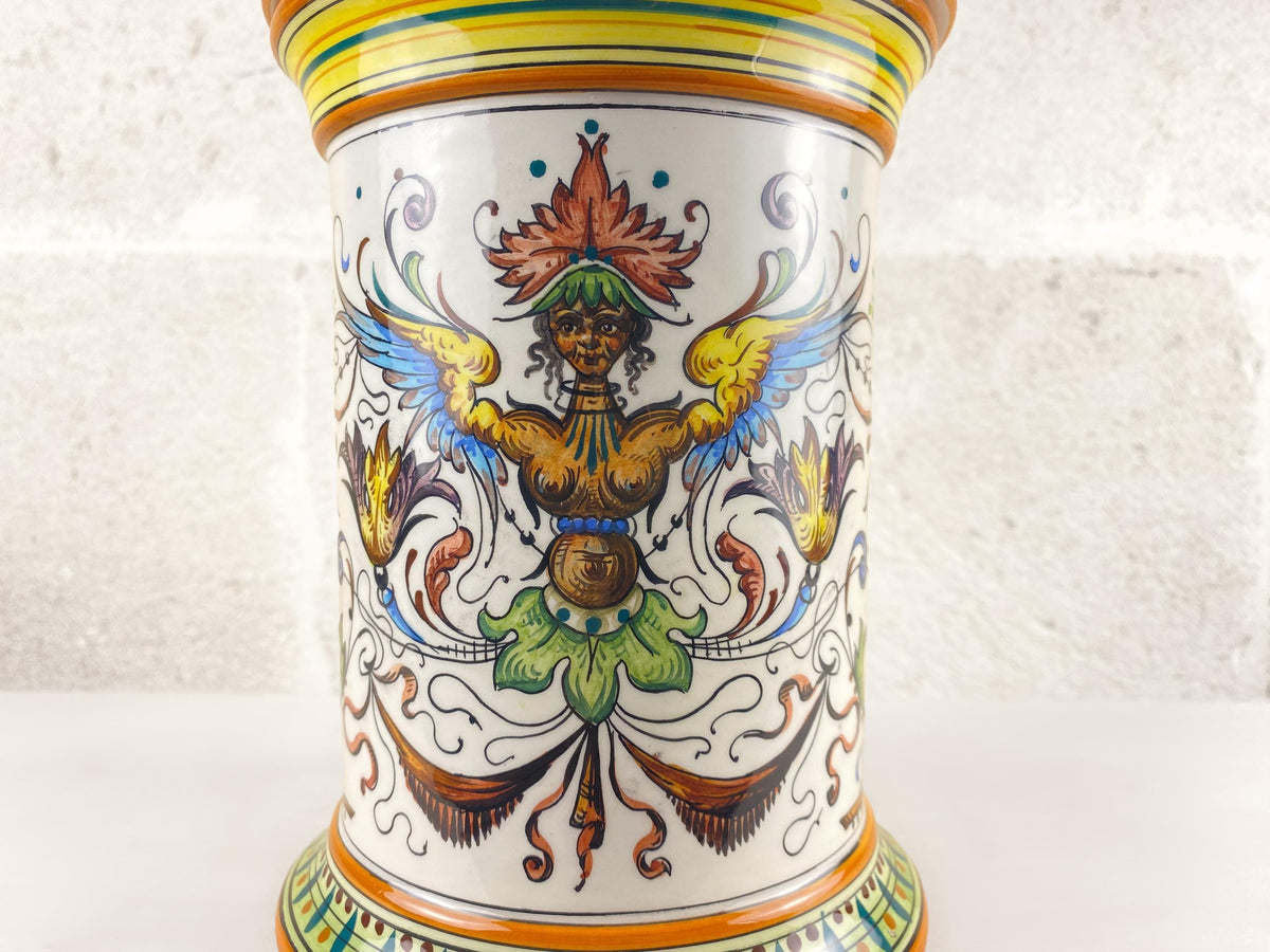 Large Vintage Italian Apothecary Jar, Hand-Painted Albarello, Renaissance Decor