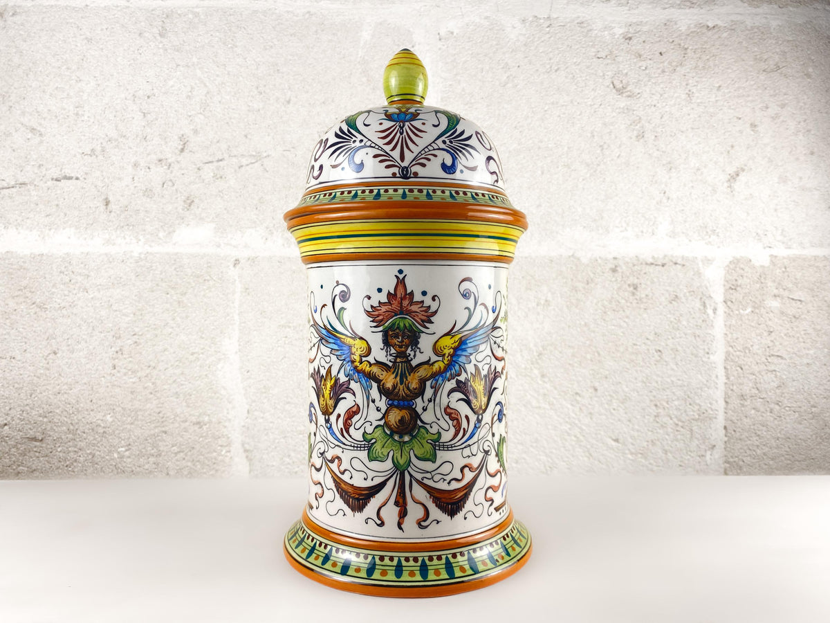 Large Vintage Italian Apothecary Jar, Hand-Painted Albarello, Renaissance Decor