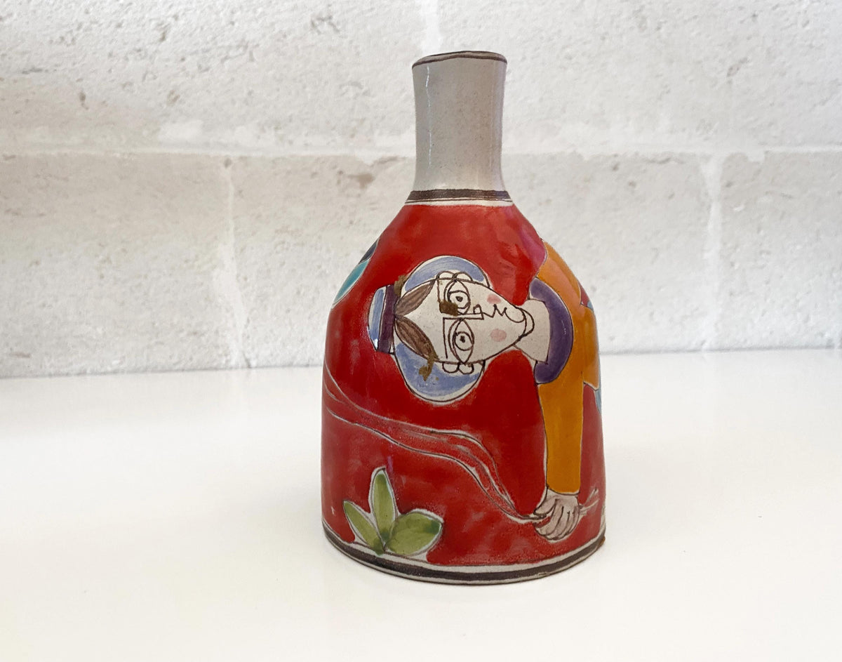 Vintage De Simone Ceramic Vase, Hand Painted Sicilian Folk Art